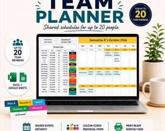 Spreadsheet voor teamplanner | Gedeelde planningen voor maximaal 20 personen (Excel, Google Spreadsheets)