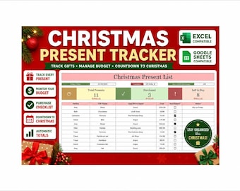 Cadeauplanner voor Kerstmis | Budgetoverzicht (Excel, Google Sheets)