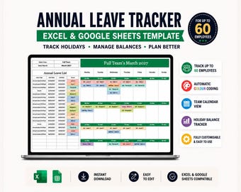 Planilha de Controle de Férias Anuais | Planejador de Férias no Excel e Google Sheets (Download Digital)