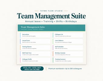 Excel-spreadsheet voor teammanagement: verlofregistratie, personeelsplanning, trainingsplanning en verjaardagskalender