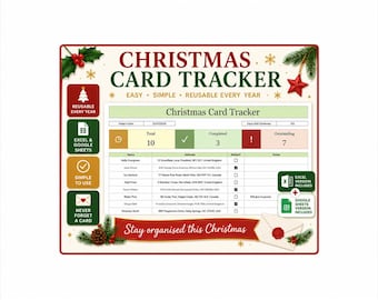 Kerstkaartenplanner | Excel, Google Sheets | Herbruikbare vakantieplanner