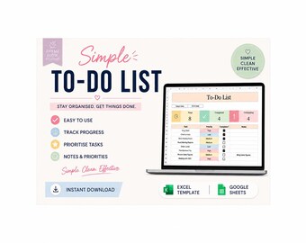 Eenvoudige takenlijstsjabloon | Excel, Google Sheets taaktracker (digitale download)