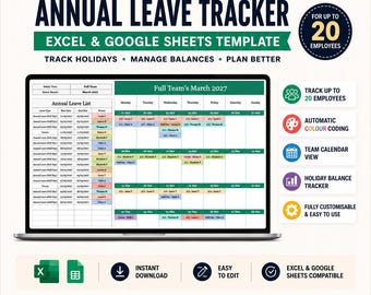 Annual Leave Tracker | Excel Google Sheets Holiday Planner (Digital Download)