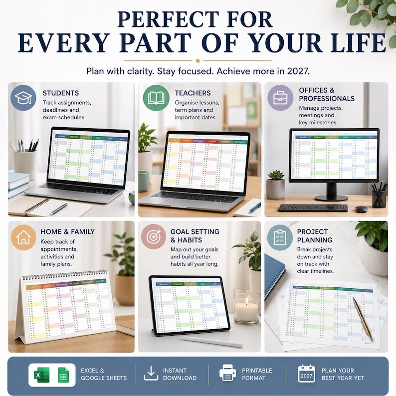 2027 Calendar Template | Soft Colour Year Planner (digital Download) - Etsy
