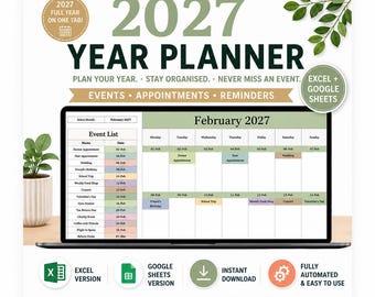 Plannersjabloon 2027 | Excel, Google Sheets kalender (digitale download)