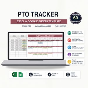 PTO Tracker | Excel Google Sheets semesterplanerare (digital nedladdning)