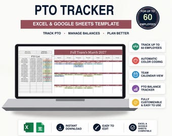 Vakantie- en verlofplanner | Excel Google Sheets vakantieplanner (digitale download)