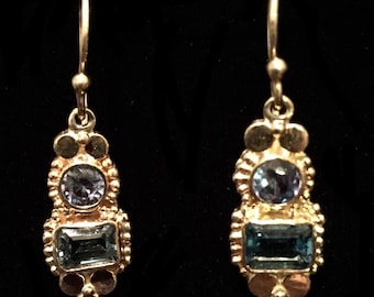 Bali inspired 14k gold and blue topaz eartings