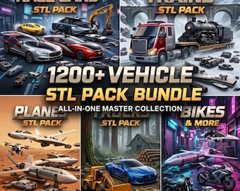 1200+ Vehicle STL Model Bundle | 3D Printing Cars, Planes, Tanks (Digital Download)