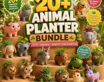 20 Animal Planter STL Files Bundle – 3D Printed Plant Pot Set | Unique Gift for Plant Lovers & 3D Printing Enthusiasts