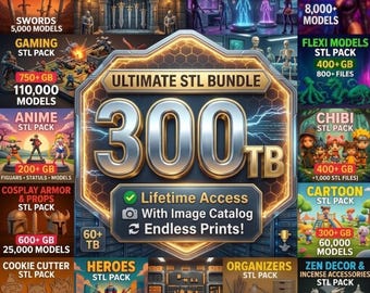 300TB+Ultimate 3D Printing STL Mega Bundle - 100,000+ Files - Flexi Animals,Dragons, Miniatures,- Commercial License - Lifetime Access