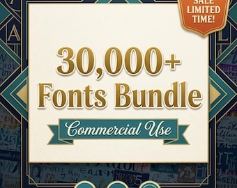 30,000+ Fonts Mega Bundle | Commercial Use Font Pack for Canva, Cricut, Photoshop & Designers | PDF File