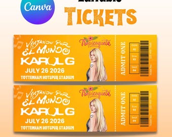 Karol G Tropitour Ticket Template, Viajando Por El Mundo Concert Ticket, Editable Tour Pass, Printable Event Ticket, Fan Souvenir Design PNG