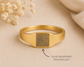 Personalisierter Fingerabdruck Ring, Siegelring mit Gravur, individueller Siegelring, Gold Fingerabdruck Ring, Andenken Ring