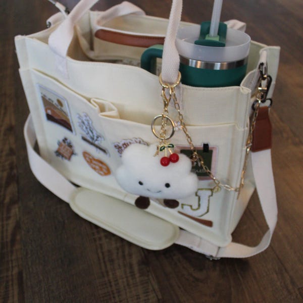 Canvas Tote Bible Bag with Patches and Charms