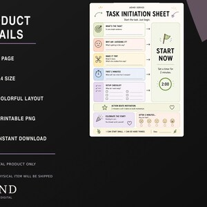 ADHD Task Initiation Worksheet: Colorful A4 Printable PNG