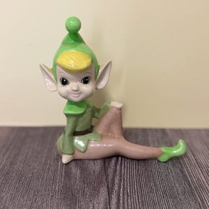 Vintage mid-century ceramic Pixie Elf figurines. Set of 2 Kitsch woodland elves