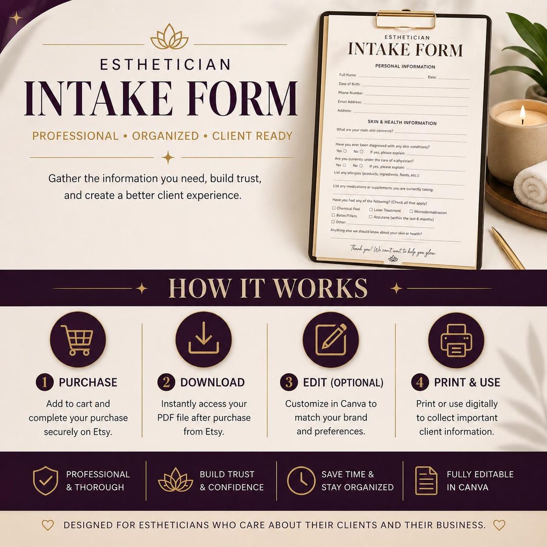 Esthetician Intake Form Editable Canva Template | Facial Consultation ...