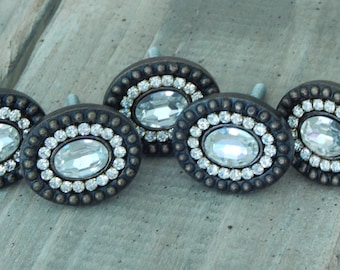 Bronze Crystal Studded Oval Knob