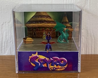 Plantilla de diorama de papel de Spyro el Dragón / Escena de caja de sombras 3D / Decoración imprimible de videojuegos / Kit de modelo de papel para armar