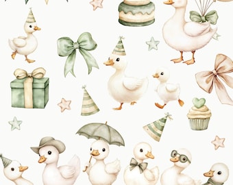 Dumme Gans Clipart Bundle PNG, Salbei Grüne Gans Clipart Bundle, Dumme Gans Babyparty PNG, digitaler Download