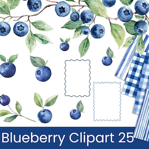 Blaubeere Aquarell Clipart, Blaubeere Hintergründe, Blaubeere Elemente und Rahmen, Sofort Download