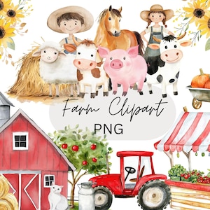 Bauernhof Abenteuer Clipart, Aquarell niedliche Bauernhof Illustration, Bauernhof Tier PNG, digitaler Download, kommerzielle Nutzung