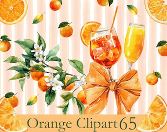 Orangen Obst Clipart Bundle, Orange Cocktail Clipart, Aquarell Zitrus Grafiken (digitaler Download)