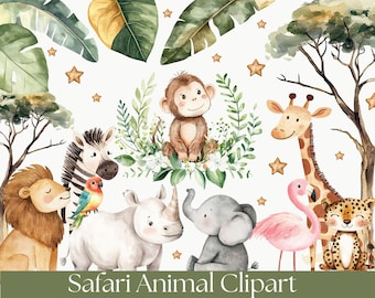 Safari Abenteuer Clipart Bundle, süße Safari Tiere PNG, Sofortdownload