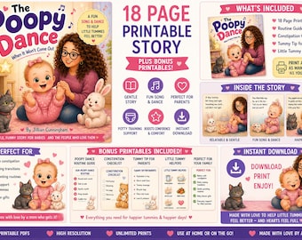 Libro en PDF para aliviar el estreñimiento infantil / El baile de la caca / Cuento imprimible para ayudar al bebé a hacer caca / Apoyo suave para el estómago + Guía para padres