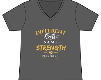 Camiseta "Diferentes raíces, misma fuerza" / Camiseta "Proverbios 31" / Ropa con temática religiosa / Camiseta gráfica inspiradora / Ropa de fuerza y unidad