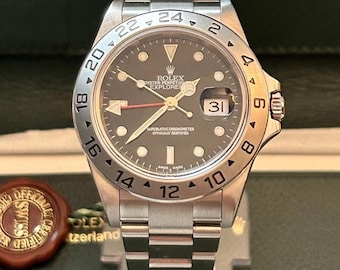 Rolex Explorer II 40mm Watch Model 16570 “No Holes Case” Oyster Band Black Dial