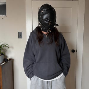 Padded Leather Hood Mask, Adjustable Straps, Metal Hardware Costume Accessory