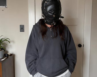 Padded Leather Hood Mask, Adjustable Straps, Metal Hardware Costume Accessory