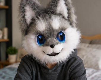 Plush Fox Animal Head Mask, Anime Faux Fur Cosplay Costume Headpiece