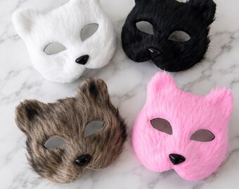 Fluffy Faux Fur Cat Mask, Kawaii Animal Cosplay Costume Accessory