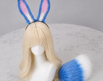 Plush Bunny Ear Headband and Tail Set, Faux Fur Cosplay Costume Accessories