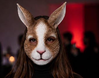 Gothic Rabbit Mask, Textured Animal Cosplay Accessory, Full Face Party Mask