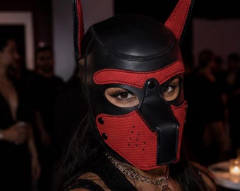Neoprene Pup Hood Mask, Dog Cosplay Costume, Alternative Fashion Accessory