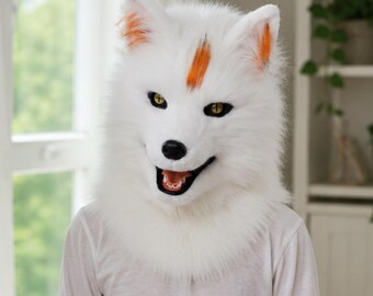 Faux Fur Fox Mask, Realistic Animal Cosplay Costume Accessory