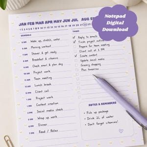 Bloc de notas imprimible / Planificador / Horario diario y lista de tareas / Plantilla de productividad / Plantilla digital para OneNote