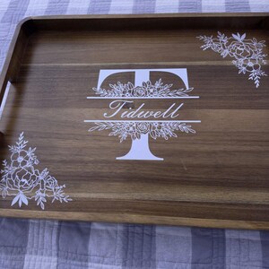 Large Monogramed Wooden Serving Tray, Custom