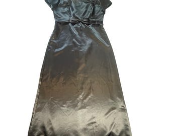 Vintage Jordan Fashions Black Satin Maxi Dress 20XL Empire Waist Bow Formal Gown