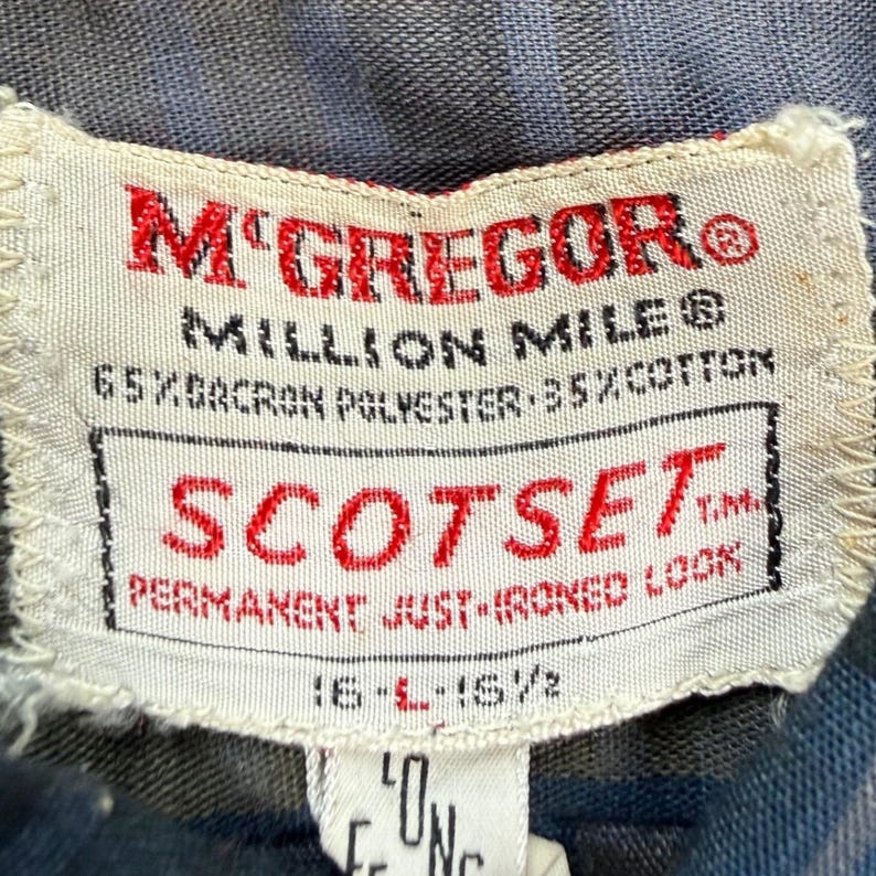 Vintage McGregor Million Mile Scotset Plaid ButtonDownShirt Olive Blue 16 L 16.5 image 3
