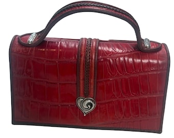Brighton lederen handtas met rode krokodillen reliëf en hart hardware vintage stijl Y2K