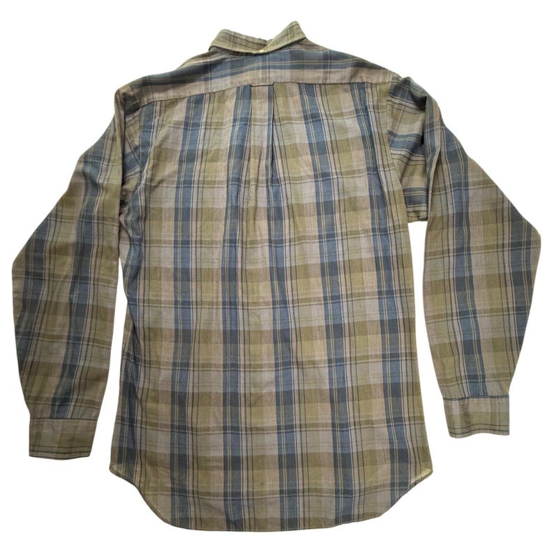 Vintage McGregor Million Mile Scotset Plaid ButtonDownShirt Olive Blue 16 L 16.5 image 2