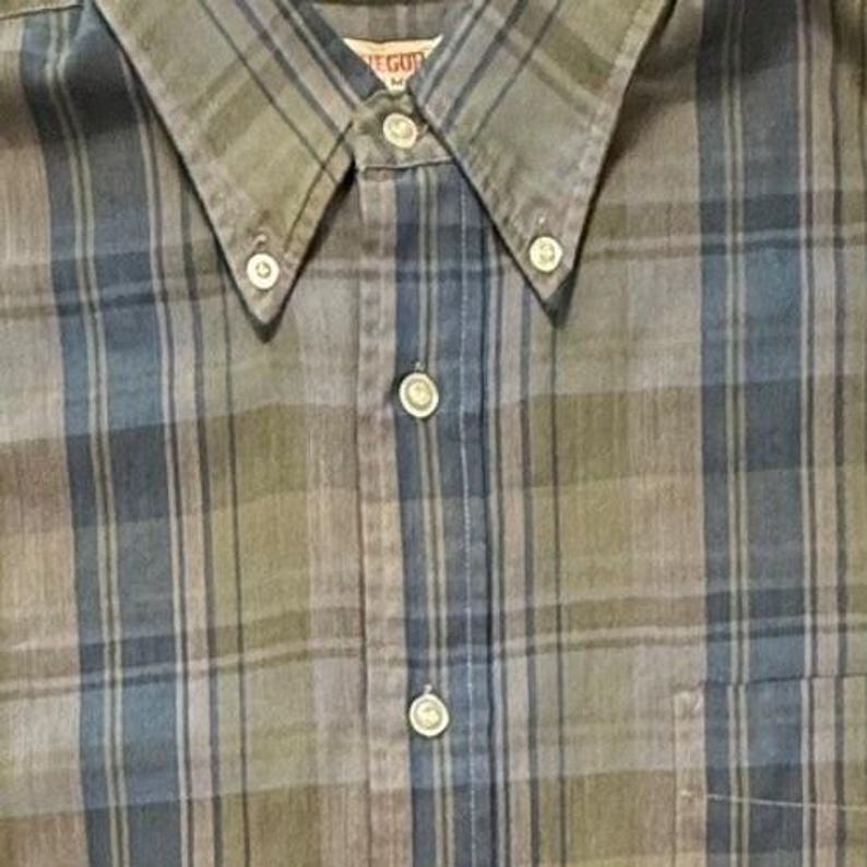 Vintage McGregor Million Mile Scotset Plaid ButtonDownShirt Olive Blue 16 L 16.5 image 7