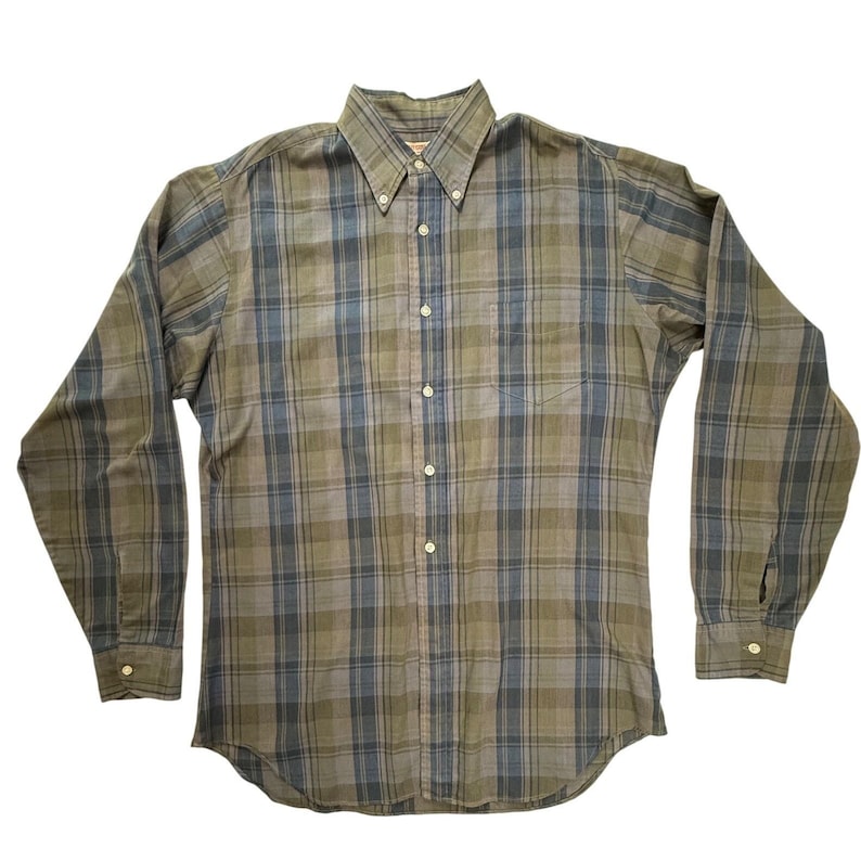Vintage McGregor Million Mile Scotset Plaid ButtonDownShirt Olive Blue 16 L 16.5 image 1