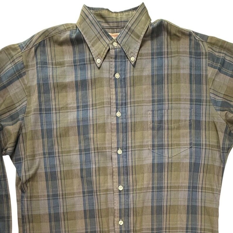 Vintage McGregor Million Mile Scotset Plaid ButtonDownShirt Olive Blue 16 L 16.5 image 8