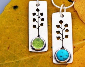 Silver jewelry, silver tree necklace, nature jewelry with turquoise "Aspen Tree" necklace